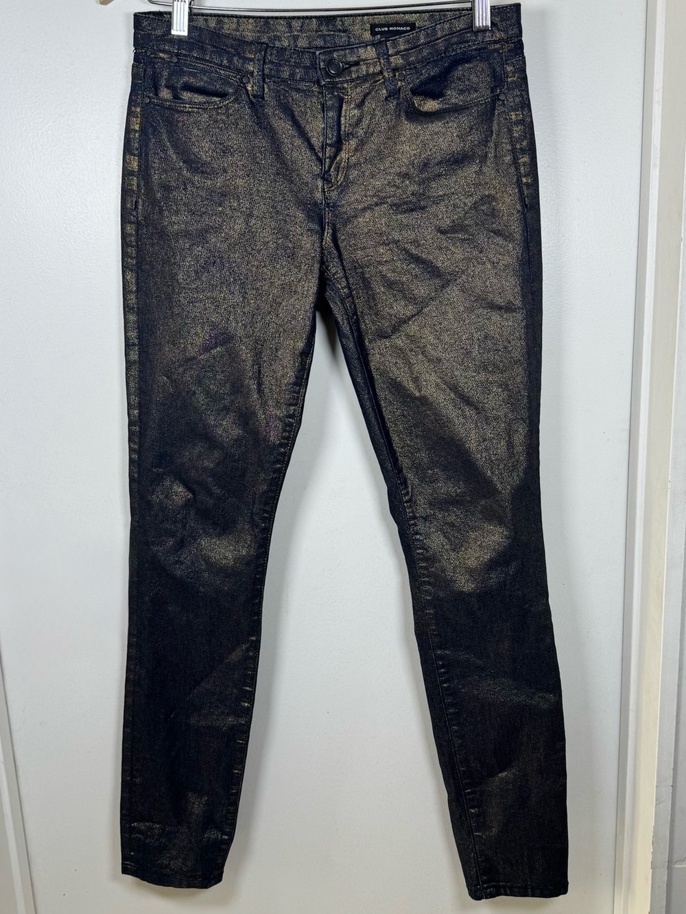 Club Monaco Black Gold Skinny Jeans Women’s 4 Metallic Shimmer Whimsigoth EUC